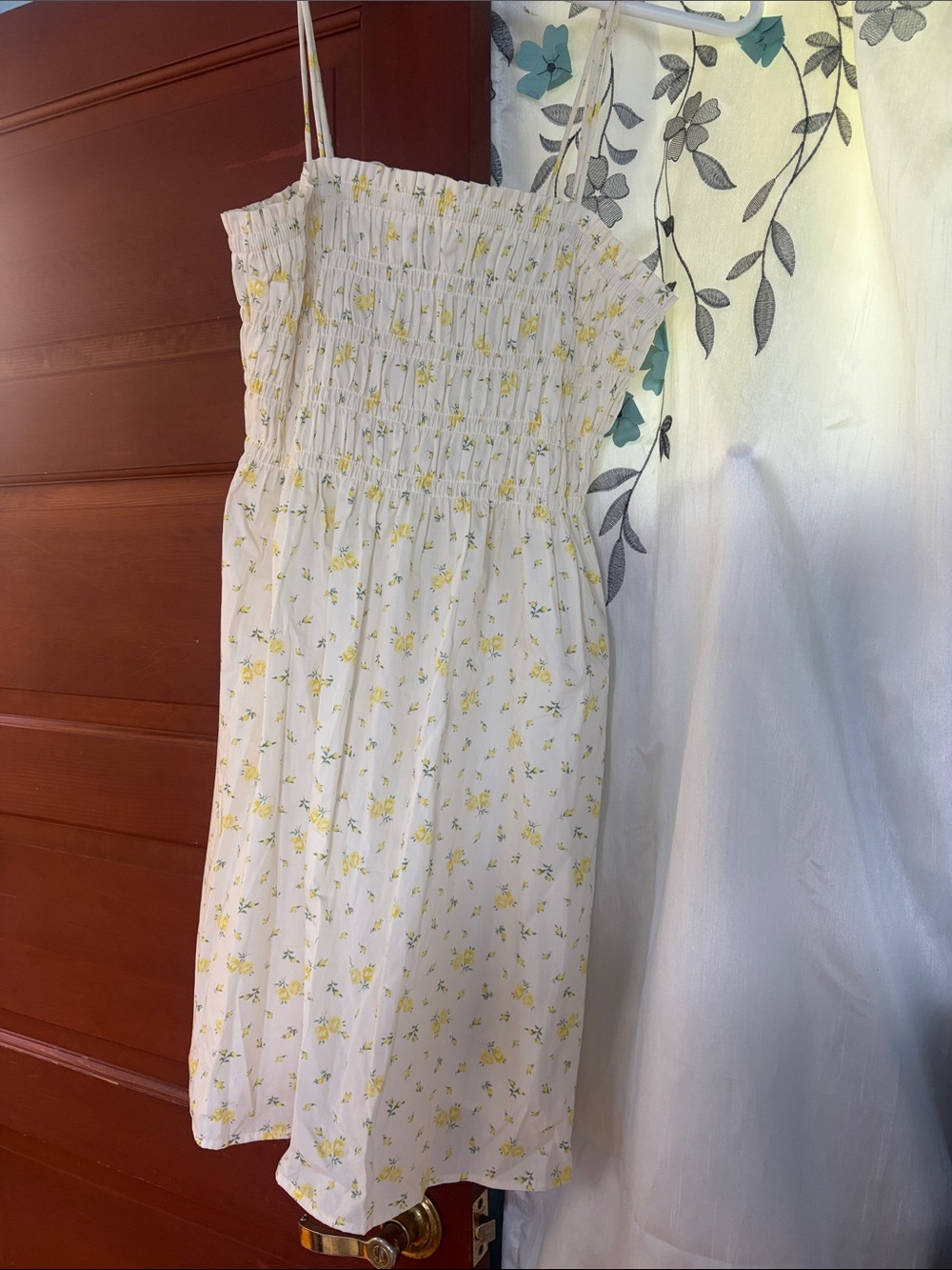 NWOT H&M White Midi Dress with Yellow Floral Print